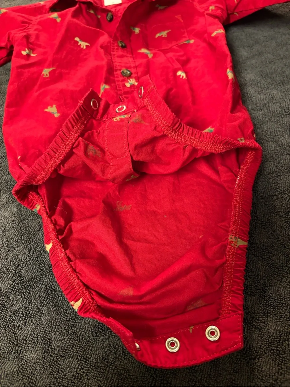 Carter's Red Button-Up One-Piece with‎ Dino Accents Size 18 months